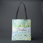 romantic green blue watercolor flowers pattern tote bag<br><div class="desc">watercolor flowers pattern personalised bag</div>