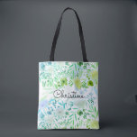 romantic green blue watercolor flowers pattern tote bag<br><div class="desc">watercolor flowers pattern personalised bag</div>