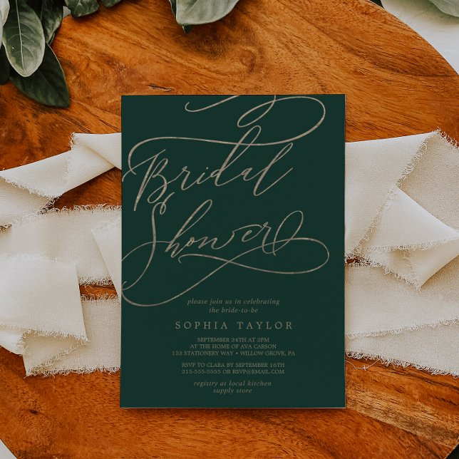 Romantic Green Calligraphy Flourish Bridal Shower Invitation (Creator Uploaded)