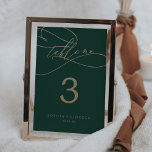 Romantic Green Calligraphy | Flourish Table Number<br><div class="desc">This romantic green calligraphy flourish table number is perfect for a simple wedding. The modern classic design features fancy swirls and whimsical flourishes with gorgeous elegant hand lettered faux champagne gold foil typography. The card prints on the front and back (double-sided). Add each table number that you need to your...</div>