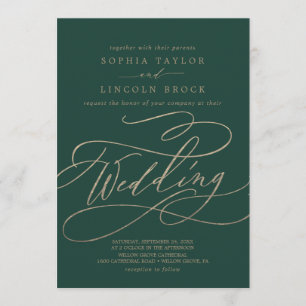 Romantic Green Calligraphy   Flourish Wedding Invitation