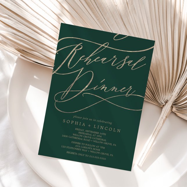 Romantic Green Calligraphy Rehearsal Dinner Invitation (Creator Uploaded)