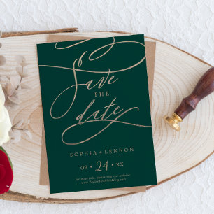 Romantic Green Calligraphy Save The Date