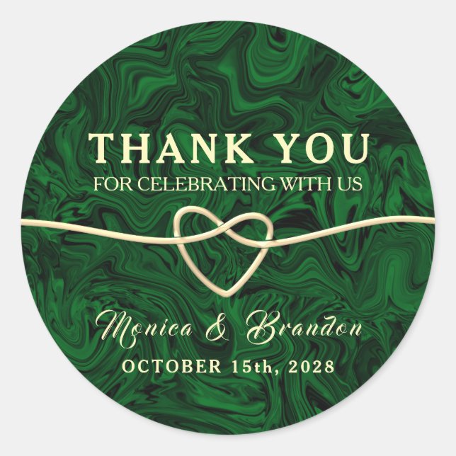 Romantic Green Calligraphy Wedding Thank You Classic Round Sticker (Front)
