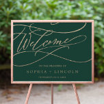 Romantic Green Calligraphy Welcome Wedding Poster<br><div class="desc">This romantic green calligraphy flourish welcome wedding poster is perfect for a simple wedding. The modern classic design features fancy swirls and whimsical flourishes with gorgeous elegant hand lettered faux champagne gold foil typography. Customise the poster with the name of the bride and groom, and the date of the wedding....</div>