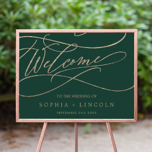 Romantic Green Calligraphy Welcome Wedding Poster
