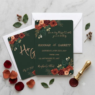 Romantic Green dark Garden Floral Wedding  Invitation