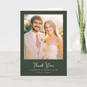 Romantic Green Elegant Photo Thank You Card