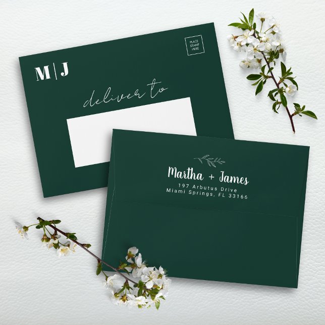 Romantic Green Floral Modern Wedding Invitation  Envelope (Creator Uploaded)