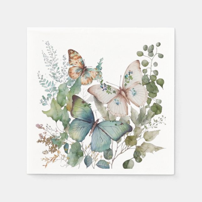 Romantic green flowers and butterfly  napkin (Front)