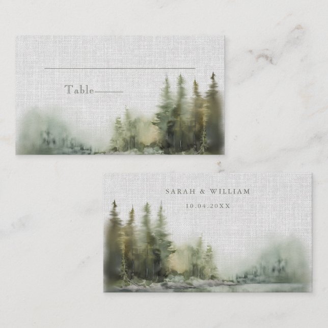 Romantic green forest Wedding Place Card (Front/Back)