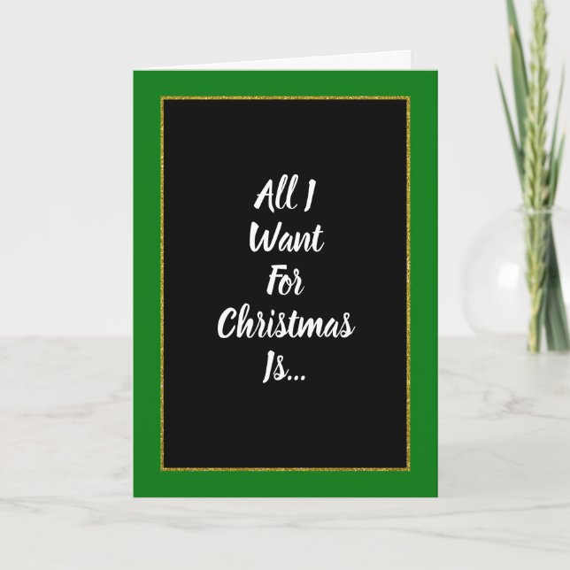Romantic Green Gold Black Christmas Holiday Card (Front)