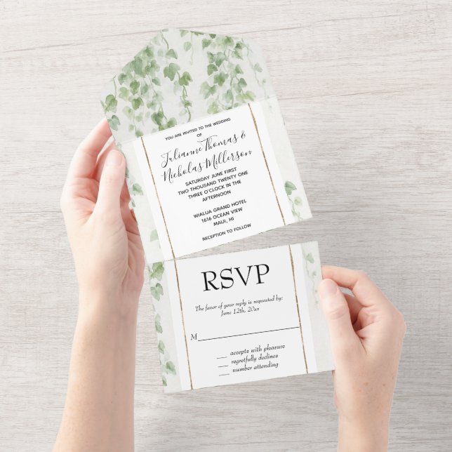 Romantic Green Ivy Wedding All In One Invitation (Tearaway)