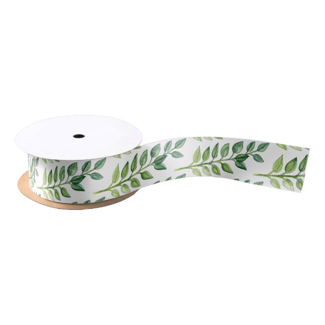 Romantic Green Leaves Ribbon- Gift Wrapping/ Decor Satin Ribbon (Spool)