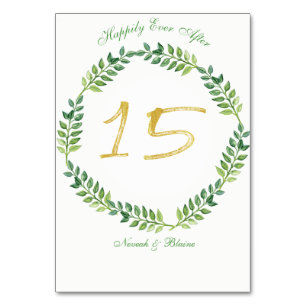 Romantic Green Leaves - Wedding table card15ring Number