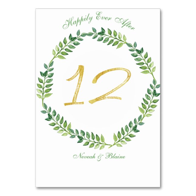 Romantic Green Leaves -  Wedding table card 12ring (Front)