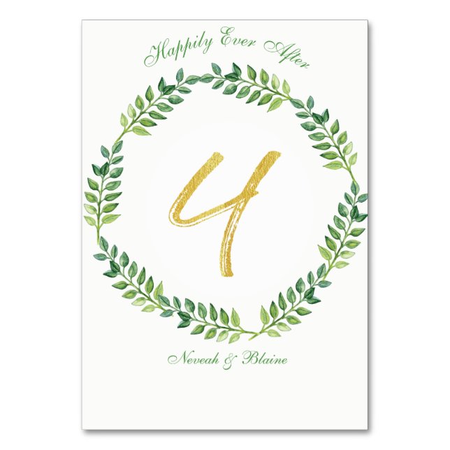 Romantic Green Leaves -  Wedding table card 1 ring (Front)