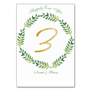 Romantic Green Leaves - Wedding table card 3 ring