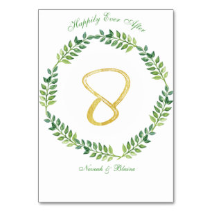Romantic Green Leaves - Wedding table card 8 ring
