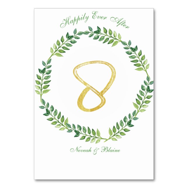 Romantic Green Leaves -  Wedding table card 8 ring (Front)