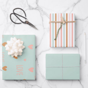 Romantic green Love words set of 3 Wrapping Paper Sheet