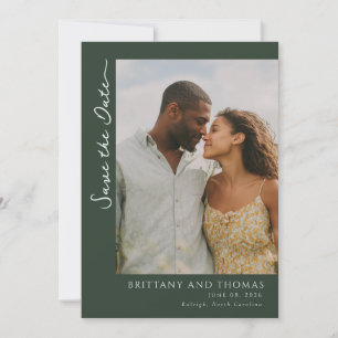 Romantic Green Minimalist Photo Save The Date