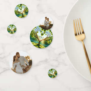 Romantic Green Monogram Add Photo Wedding Confetti