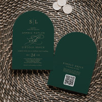 Romantic Green Monogram QR Code Boho Arch Wedding