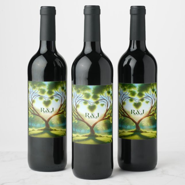 Romantic Green Monogram Wedding Wine Label (Bottles)