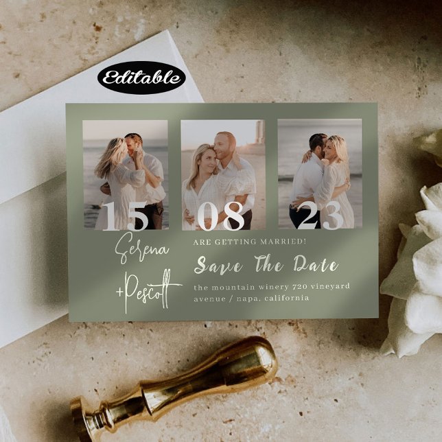Romantic Green Photo Collage Save The Date Invitation (Creator Uploaded)