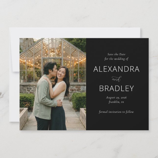 Romantic Green Photo Save The Date (Front)