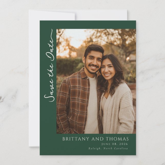 Romantic Green Photo Save The Date (Front)