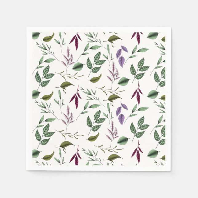 Romantic green purple foliage eucalyptus leaves napkin (Front)