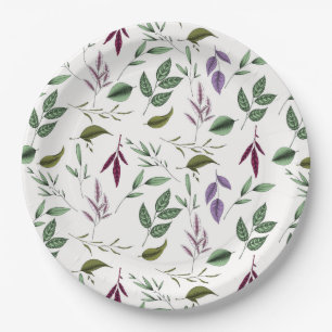 Romantic green purple foliage eucalyptus leaves paper plate