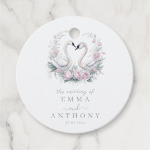 Romantic Green Swan Couple Wedding Favour Tags