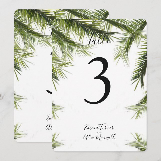 Romantic green Tropical | Table number cards (Front/Back)