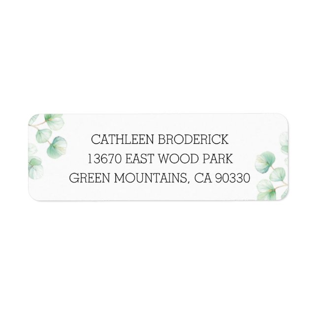 Romantic Green Watercolor Eucalyptus Leaves Label (Front)