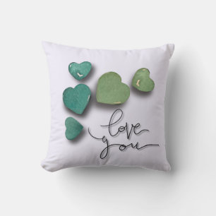 Romantic Green Watercolor Hearts Love & Valentin Cushion