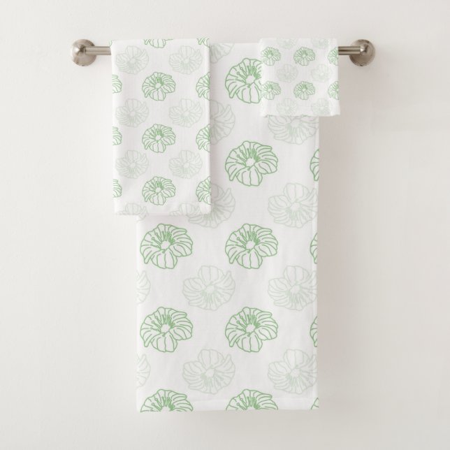 Romantic Green, White Chic Floral Pattern  Bath To Bath Towel Set (Insitu)