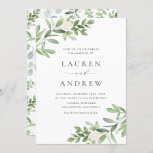 Romantic Greenery and White Flowers Wedding Invitation