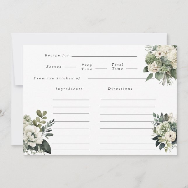 Romantic Greenery Beige Peony Wedding Recipe Invitation (Front)