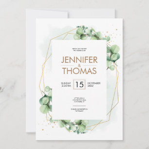 Romantic greenery eucalyptus wedding gold foil invitation