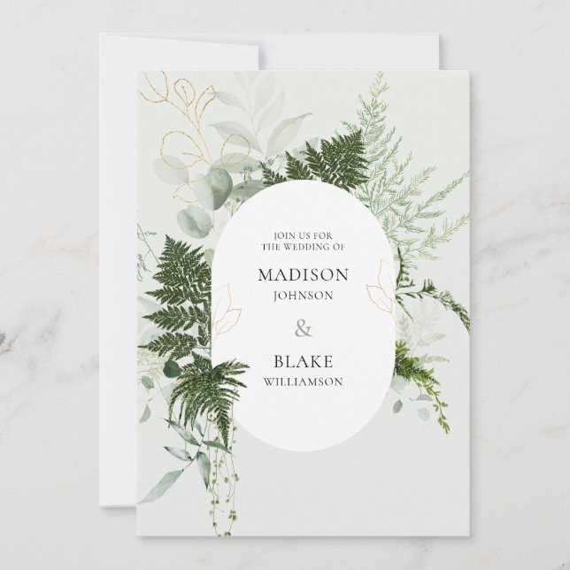 Romantic Greenery Forest Wild Fern Wedding Invitation (Front)