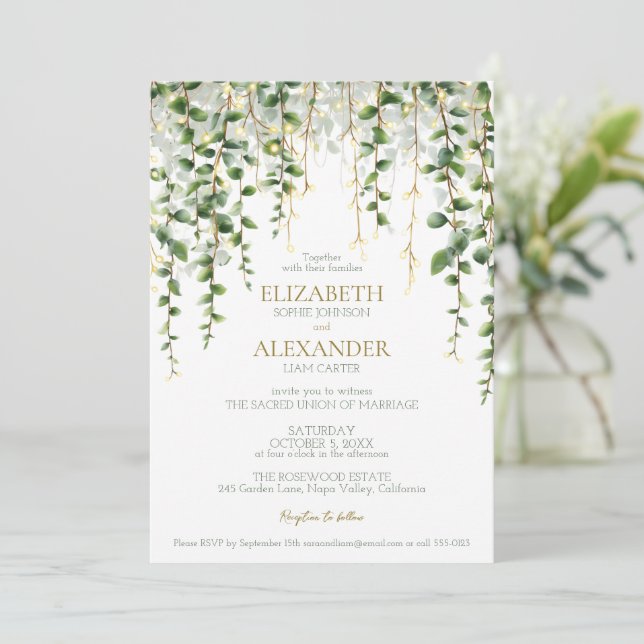 Romantic Greenery Garland Wedding Invitation (Standing Front)