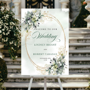 Romantic Greenery Gold Wedding Welcome Poster
