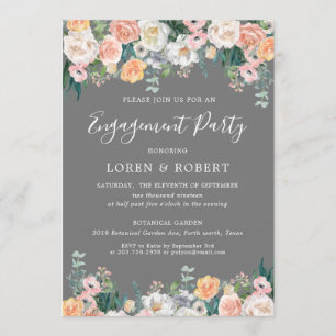 Romantic Grey and Blush Floral Engagement Party Invitation