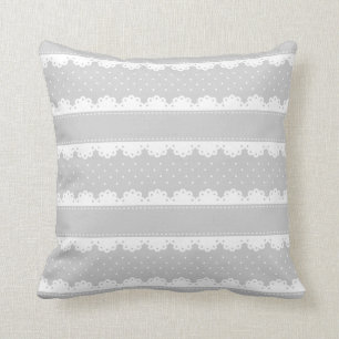 Romantic Grey and White Polka Dot Lace Pattern Cushion