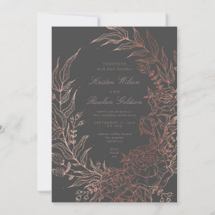 Romantic Grey Classic Flower Wreath Wedding Invitation