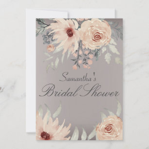 Romantic Grey Coral Floral Bridal Shower Invitation