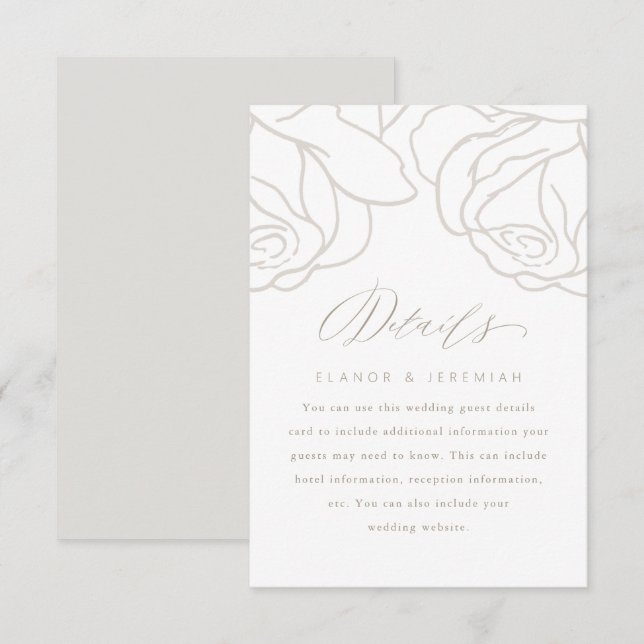 Romantic Grey Floral Wedding Guest Detail Card (Front/Back)